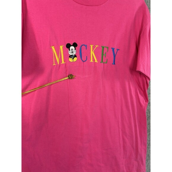 Vintage Mickey & Co. Embroidered Mickey Mouse Pink T-Shirt Size XL Made In USA - Picture 5 of 10